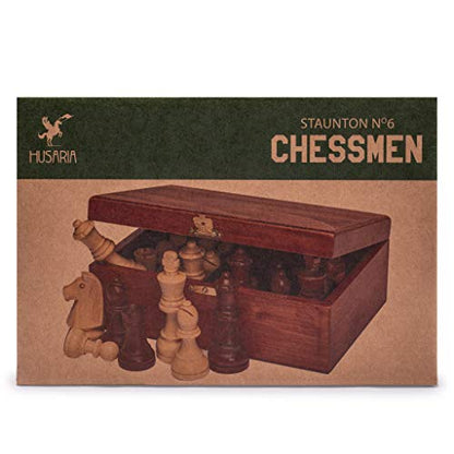 Husaria Staunton Tournament No. 6 Chessmen with 2 Extra Queens and Wooden Box, 3.9-inch Kings - color: Tan