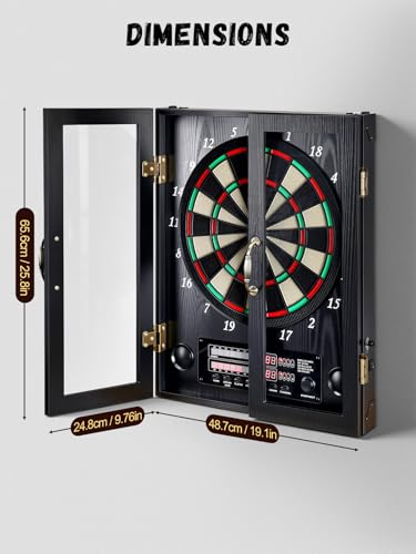 Electronic Dart Board, Decorative Dart Board Cabinet Set for Adults [12*Bronze Soft Tip Darts] [Cricket Game Mode] - Wooden Electric Dartboard Cabinet - Window
