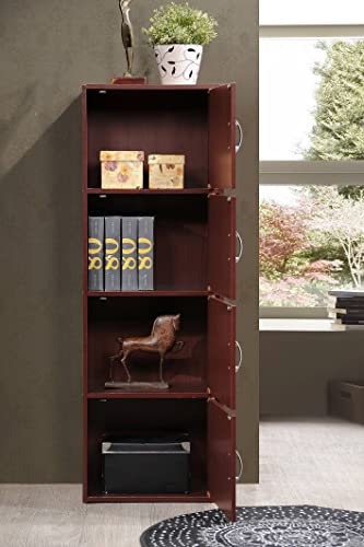 HODEDAH IMPORT 4-Shelf Bookcase Cabinet, Mahogany - color: Mahogany
