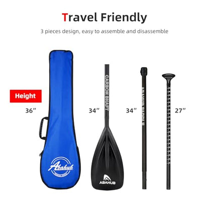 Abahub 1 x 3 Section Carbon Fiber SUP Paddle, Adjustable 67''-86'' Stand Up Paddle Lightweight Carbon Shaft, Black/Blue/Yellow/Green/Orange/Red Plastic Blade + Paddle Bag - color: Black-SUP Paddle