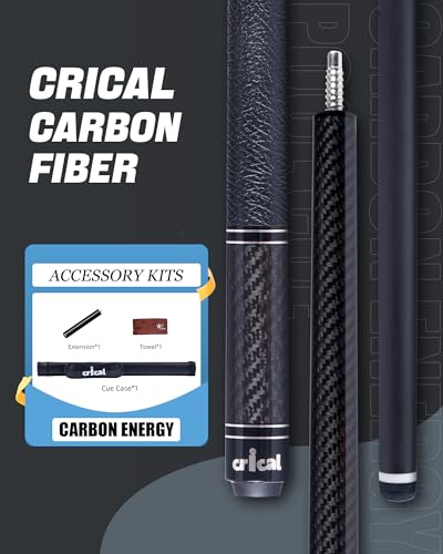 CRICAL Carbon Fiber Pool Cue with Stick Low Deflection Shaft - 58 Inch Billiard Cue Stick with Cowhide Grip & 3K Weave Design, 12.5mm Tip, Fixed Weight (19oz), 3/8x8 Joint – Ideal for Players - color: CL-VP-2-set3
