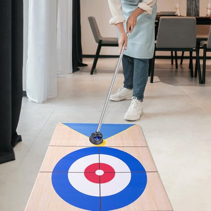 Shuffleboard, Curling and Bowling 3 in 1 Board Game Set,with 8.98 Foot Game Mat,2 Cues,8 Curling Rocks,6 Bowling Pins,Fun Family Game - size: 8.98'L