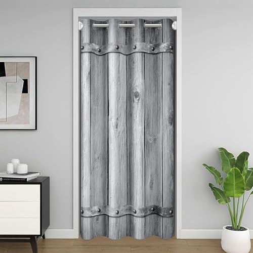 Feelyou Rustic Barn Door Door Curtain for Doorway Privacy 42"x80" Wood Grain Texture Art Print Closet Door Cover Curtain for Bedroom Living Room Farm Farmhouse Decor Light Blue Window Treatments - color: Multi 04, size: 42"W x 80"L (Pack of 1)