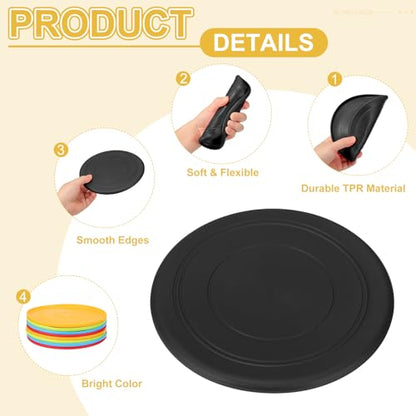 Flying Disc 7 Inch, 8 Pack Soft Silicone Colorful Flying Disk Flyer for Outdoor Sports Lawn Games, Black