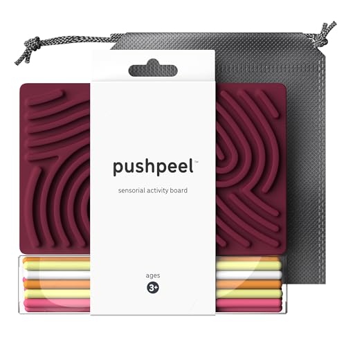 Pushpeel Sensory Activity Board: Silicone Fidget Toy for Calming, Stress, Anxiety, ADHD & Autism | Silent, No Mess | Kids 3+ & Adults | Includes Portable Travel Bag & 11 Strings - color: Berry