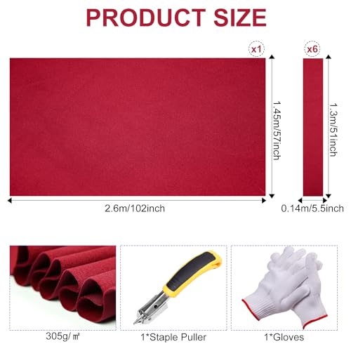 Pool Table Felt,8.53'/ 9' Billiard Cloth with 6 Pcs Cloth Strips and Staple Remover,Gloves,Pool Table Felt Replacement kit for Bars Clubs Family - color: Red, size: 8.53FT