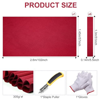 Pool Table Felt,8.53'/ 9' Billiard Cloth with 6 Pcs Cloth Strips and Staple Remover,Gloves,Pool Table Felt Replacement kit for Bars Clubs Family - color: Red, size: 8.53FT