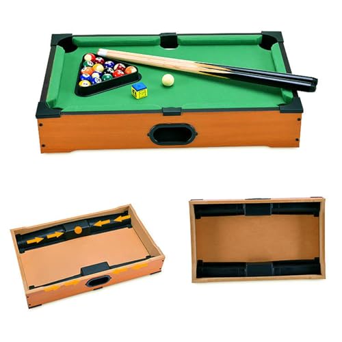 SM SunniMix Mini Tabletop Pool Set Wood Balls Cues Portable Snooker Miniature Billiard Game for Desktop Game Room Living Room Travel Kids