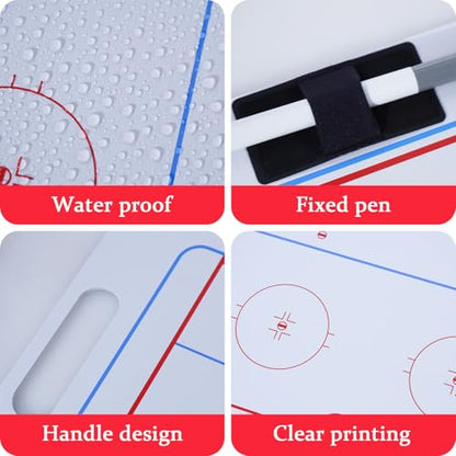 Joyeee Ice Hockey Coaching Board, Pro Full & Half Court Dry Double-Sided Erase Tactical Whiteboard with Marker and Pen Clip for Coaches, Player, Hockey Equipment Accessories, Perfect Coach Gifts - style: Hockey whiteboard
