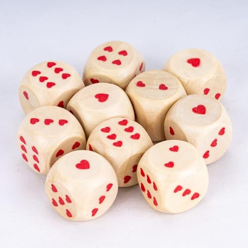 10 Pieces 16mm D6 Dice Set, Wooden Standard 6 Sided Dice Set with Leather Bag for D&D, RPG,Table Board Games or Teaching Math (Heart) - color: D6-heart