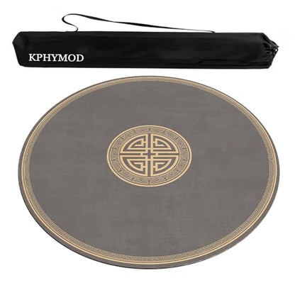 Brown Round Mahjong Mat with Carrying Bag, Anti Slip Noise Reduction Poker Card Board Tile Games Polyester Table Cover(Brown-3,31.5x31.5 in) - color: Brown-3, size: 31.5x31.5 in