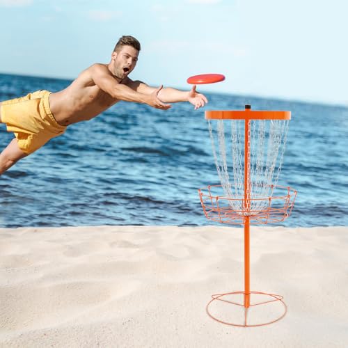 24-Chain Disc Golf Basket for Backyard & Training, Portable Golf Disc Target with 25.5" Catch Basket, 52" Height, 4 Ground Stakes – Ideal for Outdoor Family Game or Course Practice