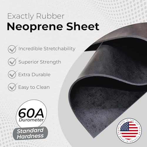 Exactly Rubber - Neoprene Sheet, 60A Durometer Rubber Mat, Gasket Material with -30 to 195°F Temperature Resistance, Oil and Gasoline-Resistant Rubber Sheet, Made in The USA, 1/16 x 3" x 9" - size: 1/16 x 3 x 9