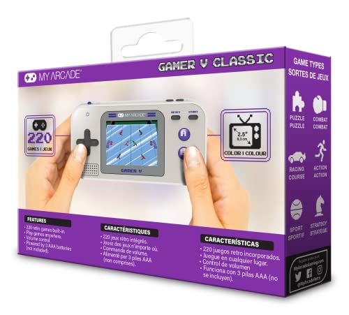 My Arcade Gamer V Classic-Purple: Portable Gaming System with 220 Games, 2.5" Color Display, Pocket Size (DGUN-3920)