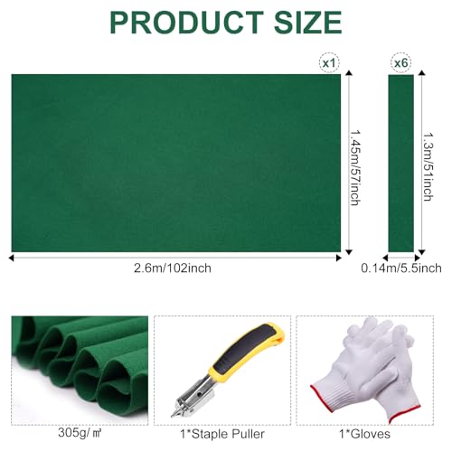 Pool Table Felt,8.53'/ 9' Billiard Cloth with 6 Pcs Cloth Strips and Staple Remover,Gloves,Pool Table Felt Replacement kit for Bars Clubs Family - color: Green, size: 8.53FT