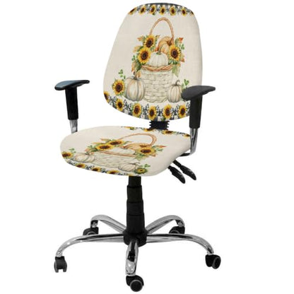Savannan Office Chair Cover, Fall Sunflower Pumpkin Protective Stretch Elastic Universal Cover for Desk Task Chair,Computer Rotating Chair 1 Pcs Retro Linen Checkered Bow Plant