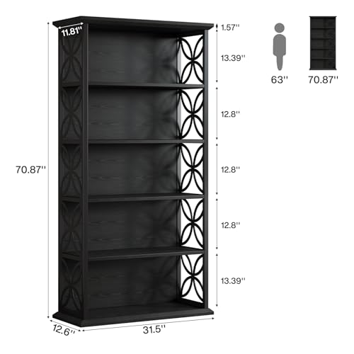 Tribesigns 6-Tier Tall Bookshelf, 71" Industrial Bookcase with Metal Frame, Freestanding Open Storage Shelves for Home Office, Living Room, Bedroom - color: Black