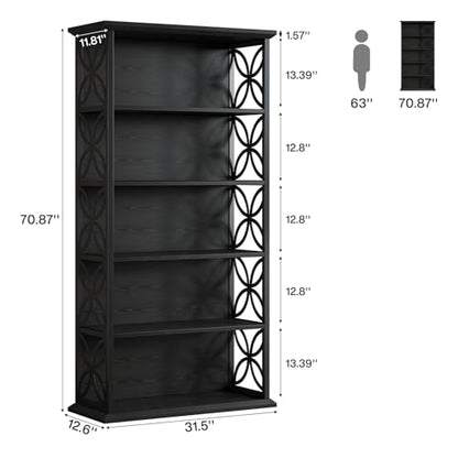 Tribesigns 6-Tier Tall Bookshelf, 71" Industrial Bookcase with Metal Frame, Freestanding Open Storage Shelves for Home Office, Living Room, Bedroom - color: Black