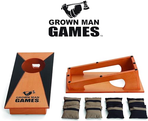 Grown Man Games Mini Tabletop Cornhole Set - Desktop Corn Hole Game with Bean Bags - Portable Indoor Toss Game for Office Desk, Bar, Travel & Party - Fun Gift for Men, Adults & Family