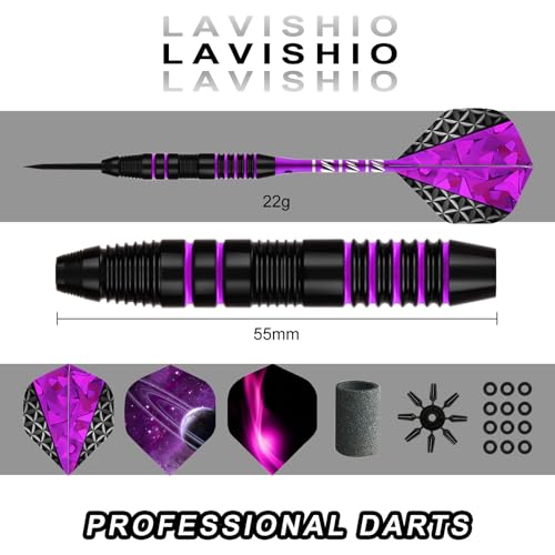 Dart Metal Tip Set 3 Aluminum Dart Shafts Steel Tip Dart Set Professional Darts Steel Tip Set + Extra 3 Dart Flights 3 Replace Plastic Shafts - color: purple