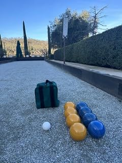 BuyBocceBalls Listing - Made in USA, Premium Quality Official Tournament Bocce Set - 107mm Blue and Dark Yellow Balls Nylon Bag; Regulation Size Balls 920 Grams (2 lbs. 1 oz.)