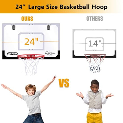 Upgrade Basketball Hoop Set for Kids-Extra Large 24''x 16''Pro Indoor Basketball Hoop for Door & Wall with 3 Balls, Complete Accessories, Basketball Toy Gift Perfect for Boys Girls Teens Adults - style: 24"x16" Basketball board