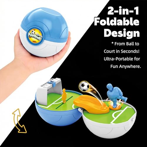 Mini Tabletop Football Game in a Ball, Travel-Ready Pocket Soccer Board Game with Launcher & Goalkeeper, Desktop Sports Toy for Kids Ages 3+