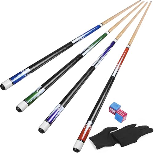 Horse Pool Stick Set of 4, 58 Inch 18-21 oz Pool Cues Sticks Set, Canadian Maple Wood, Leather Wrap Handle, with Chalk, Gloves, Billiards Pools Accessories for Adults, Professional Players, Bar, Home