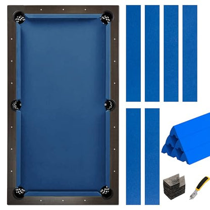 Pool Table Felt and Bumper Kit Felt for Billiard Cloth with Pool Table Bumpers and Cushions Facing, 6 Pcs Cloth Strips and Staple Remover - color: Blue, size: 8.5FT Over Size + 48'' Bumpers