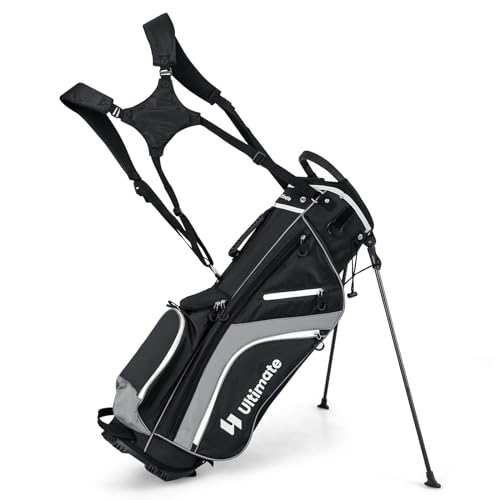KOTEK Golf Stand Bag, 14 Way Top Divider Golf Club Bag with Cooler, 6 Zippered Pockets, Rain Hood, Adjustable Dual Shoulder Straps & Umbrella Holder, Lightweight Golf Bag for Men Women - color: Grey