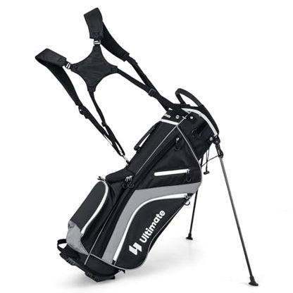KOTEK Golf Stand Bag, 14 Way Top Divider Golf Club Bag with Cooler, 6 Zippered Pockets, Rain Hood, Adjustable Dual Shoulder Straps & Umbrella Holder, Lightweight Golf Bag for Men Women - color: Grey
