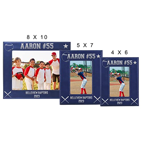 My Personal Memories Custom Monogrammed Baseball Sports Picture Frame Gifts - Personalized 4x6, 5x7, 8x10 Photo Frames for Athletes, Coaches, Teams, Kids, Awards (Blue) - color: Blue