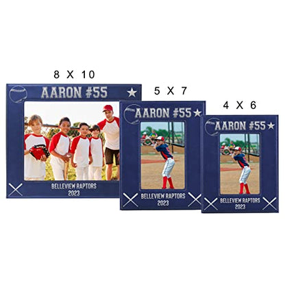 My Personal Memories Custom Monogrammed Baseball Sports Picture Frame Gifts - Personalized 4x6, 5x7, 8x10 Photo Frames for Athletes, Coaches, Teams, Kids, Awards (Blue) - color: Blue