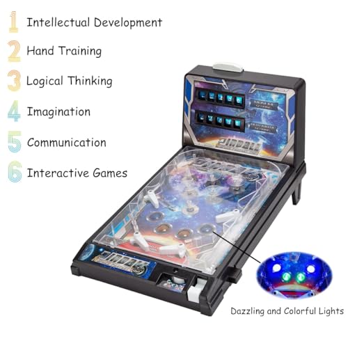 Tabletop Pinball Machine with Lights, Sounds and Scoreboard, Electronic Pinball Ball Shooting Game for Family Kids, Pinball Gifts