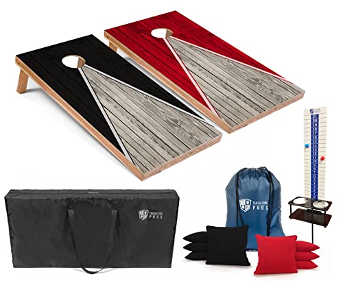 Tailgating Pros Pyramid Cornhole Board Set: Score Keeper, Bean Bags, and Carrying Case- 4'x2' Regulation Corn Hole Toss Game - color: Black/Red