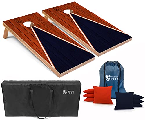 Tailgating Pros Lightweight Cornhole Game - 4'x2' Multicolor Pyramid Boards- Carrying Case & Set of 8 Corn Filled Bags - color: Navy/Orange Pyramid