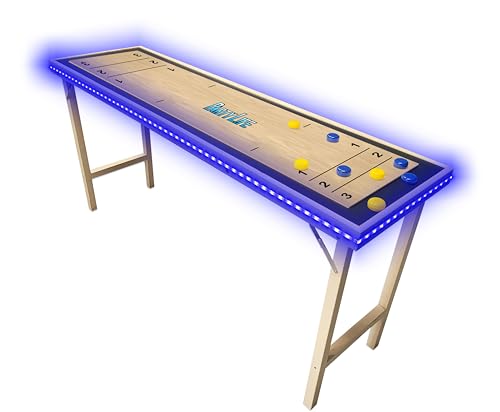 6-Foot Premium Shuffleboard Table w/Folding Legs, Pucks, and Optional LED Lights - Awesome Graphics - Choose Your Model - color: WOOD, size: 6-Foot w/ LED Lights