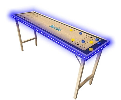 6-Foot Premium Shuffleboard Table w/Folding Legs, Pucks, and Optional LED Lights - Awesome Graphics - Choose Your Model - color: WOOD, size: 6-Foot w/ LED Lights