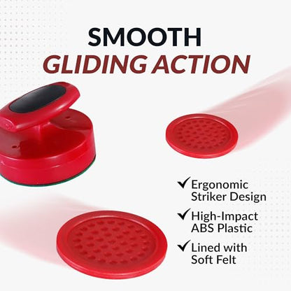Hathaway Pro-Series Air Hockey Pucks and Strikers Set for Family Game Room - with Ergonomic 4-in Strikers, 3-in ABS Pucks, Felt Bottoms & Chip-Resistant Design - Red Finish