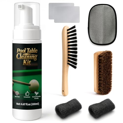 200ml Billiard Tables Cleaner Spray Set, Billiard Felt Cleaner Accessories with 2 Pool Table Brushes, 1 Steel Wire Sponge, 1 Cloth