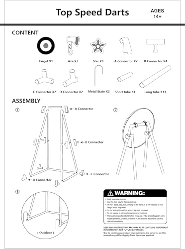 Kiddie Play Axe Throwing Game Set with Target 3 Axes and 3 Throwing Stars Indoor & Outdoor Play for Kids and Adults, Black