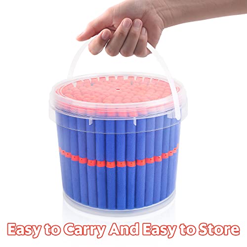 Pokiiulk Refill Darts Bullets Compatible with Nerf Guns N-Strike Elite Series, 300PCS Refill Darts Premium Foam Bullets Pack with Portable Storage Bucket - color: 300 DARTS