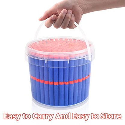 Pokiiulk Refill Darts Bullets Compatible with Nerf Guns N-Strike Elite Series, 300PCS Refill Darts Premium Foam Bullets Pack with Portable Storage Bucket - color: 300 DARTS