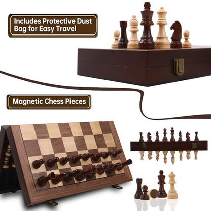 15" Magnetic Chess Set with Foldable Board & Travel Bag - Professional Wooden Chess Game, Luxury Storage Bag - Perfect Christmas/Birthday for Men, Dad (Chess Set + Bag) - color: Red