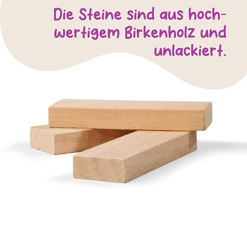 Eichhorn Stacking Game, Skill Game for The Whole Family, Balance Tower Made of Untreated Wood, Wobble Tower 54 Pieces, Suitable from 5 Years