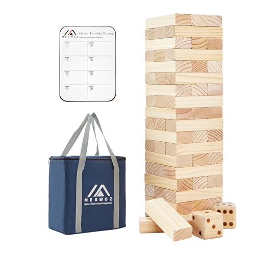 Megwoz Giant Tumble Tower Games for Kids and Adults 57 Blocks New Zealand Pine Wooden Blocks Stacking to Over 4.2FT Family Game for Indoors Outdoors Yard Games for Family - size: L-Over 4.2FT