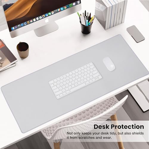 ALOANES Silvery Waterproof Desk Mat, Large Mouse Pad with Extended Mouse Mat, with Anti Slip Base, Stitched Edge, Grain Jacquard Surface, Perfect for Gamer, Office & Home, 11.81''x31.50''x0.12'' - color: 01- Pro Silver, size: XL(31.5" x 11.8")