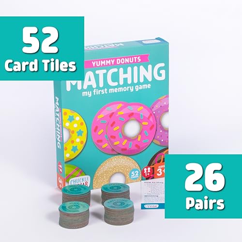 Chuckle & Roar My First Memory Game - Donuts, Ages 3+, 52 Tiles - Builds Recall & Focus, Preschool Play - Sturdy Tiles, Matching Game - Solo or Group Play, Toddler Activity Ages 3-5 - color: Donuts