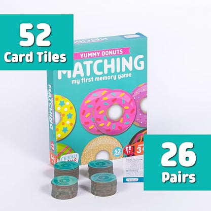 Chuckle & Roar My First Memory Game - Donuts, Ages 3+, 52 Tiles - Builds Recall & Focus, Preschool Play - Sturdy Tiles, Matching Game - Solo or Group Play, Toddler Activity Ages 3-5 - color: Donuts