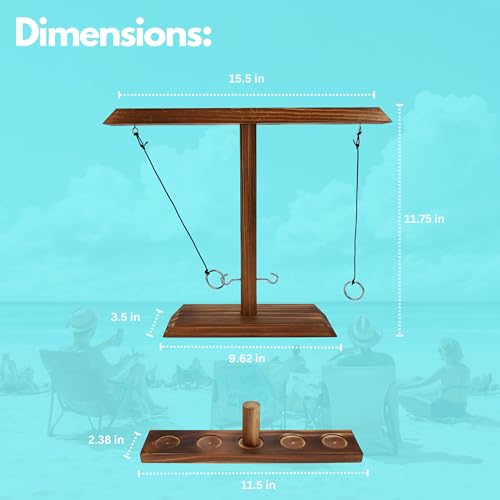 Pacific Shore Games Wooden Ring Toss Game 15 inches, 2 Player Hook and Ring Game, Games for Adults, Perfect for Decks and Patios, Indoor and Outdoor Games